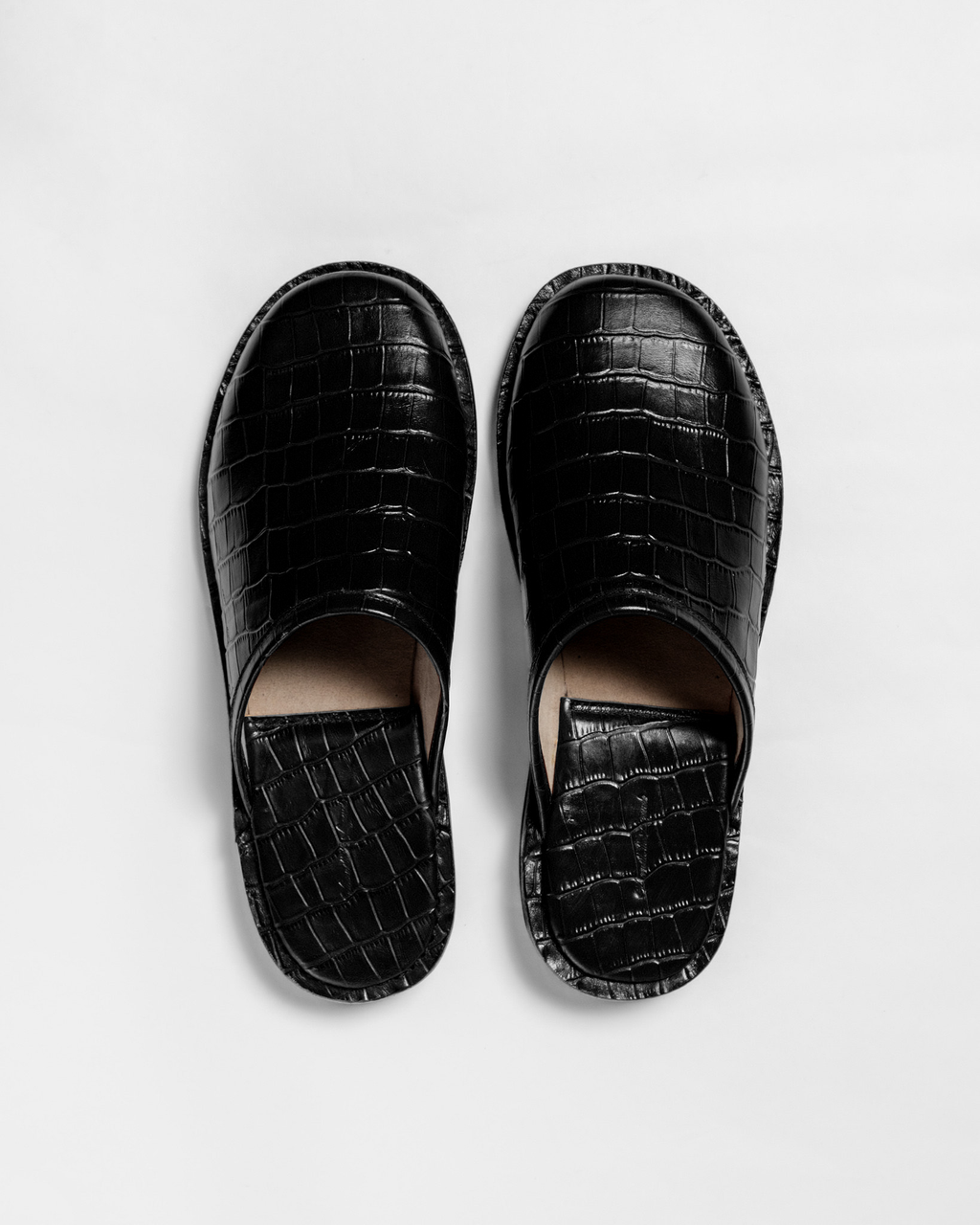 Crocodile Leather Mules - Jet Black