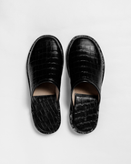 Crocodile Leather Mules - Jet Black